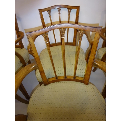 120 - A set of 6 antique satinwood open arm dining chairs.