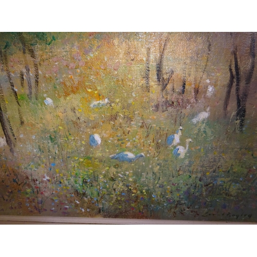 122 - Errol Boyley 1918-2007,
Egrets Preening in the Vineyard, 
Oil on canvas,
Signed lower right,
39cm x ... 