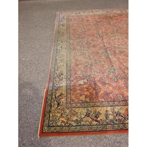 144 - Large Keshan rug, (faded & worn).
356cm x 275cm.