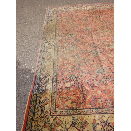 144 - Large Keshan rug, (faded & worn).
356cm x 275cm.