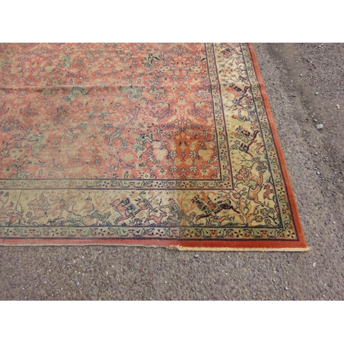 144 - Large Keshan rug, (faded & worn).
356cm x 275cm.