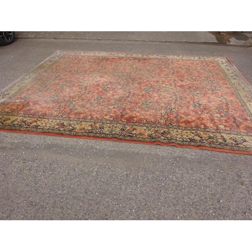 144 - Large Keshan rug, (faded & worn).
356cm x 275cm.