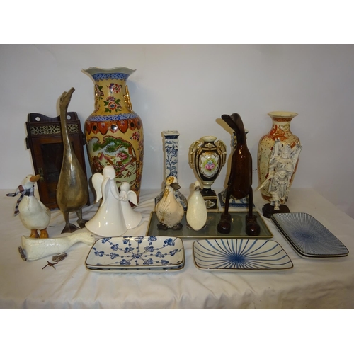 21 - Mixed lot of items - china vases, candlesticks, pipe smokers box, etc.