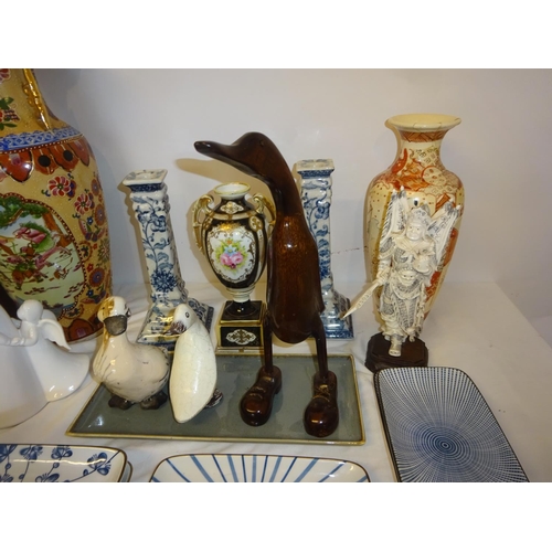 21 - Mixed lot of items - china vases, candlesticks, pipe smokers box, etc.