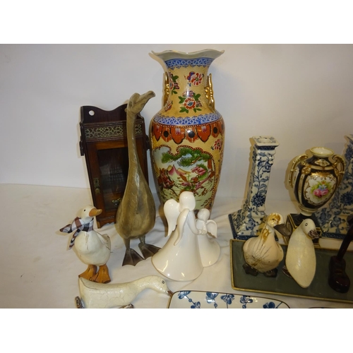 21 - Mixed lot of items - china vases, candlesticks, pipe smokers box, etc.