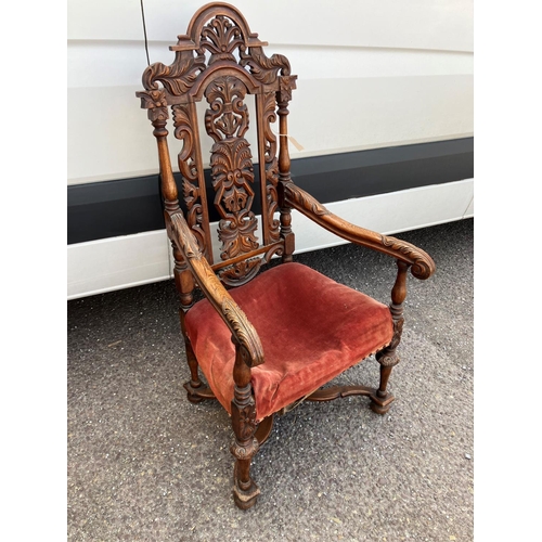 210 - Antique early carved oak hall chair.