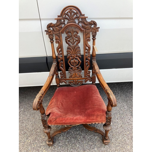 210 - Antique early carved oak hall chair.