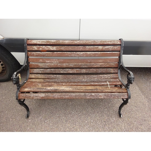 231 - Metal end garden seat. (some timber lattes need replacing). W. 125cm.