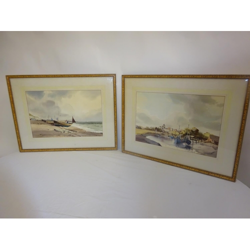 241 - Pair of framed coastal scenes, 
Watercolours,
37cm x 57cm.