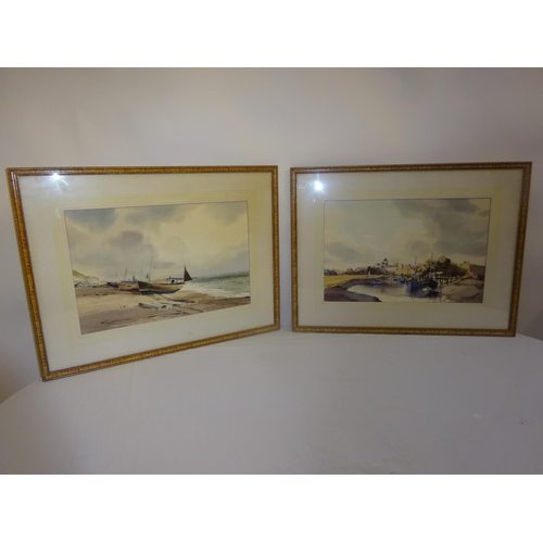 241 - Pair of framed coastal scenes, 
Watercolours,
37cm x 57cm.