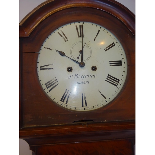 248 - A good antique Irish mahogany long cased clock having circular white dial by M. Segrare, Dublin.