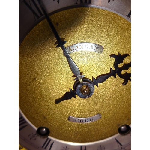 249 - A fine bracket clock having brass dial with silver chapter ring retailed by Mangan, Cork. (in workin... 