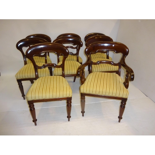 256 - A set of 8 Victorian mahogany dining chairs (7 singles & 1 carver). Some restoration required.