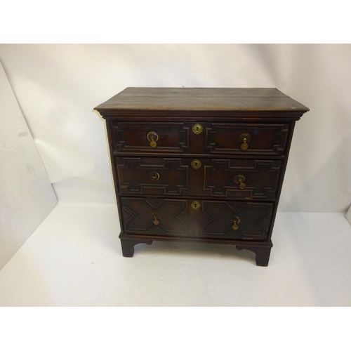 260 - Early antique oak chest, the front fitted with 3 graduated drawers with moulded decoration, the side... 