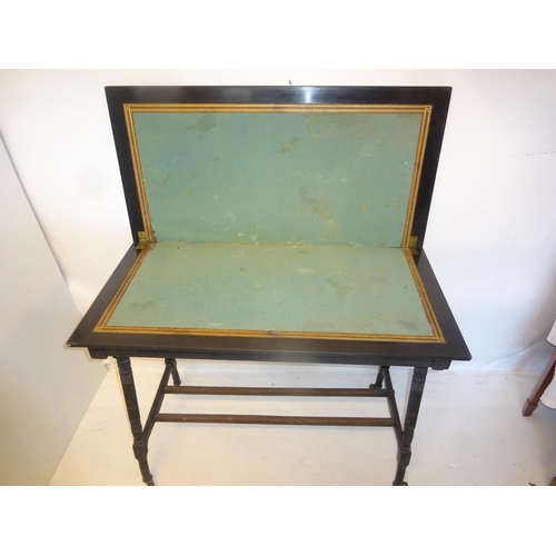 261 - Victorian Arts & Crafts design ebonized card table. W. 100cm, D.50, H. 75cm.