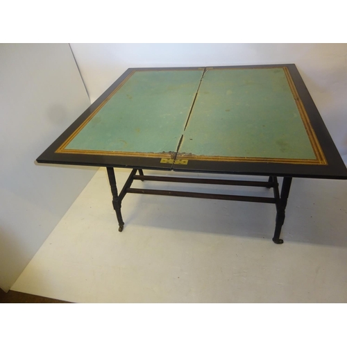 261 - Victorian Arts & Crafts design ebonized card table. W. 100cm, D.50, H. 75cm.