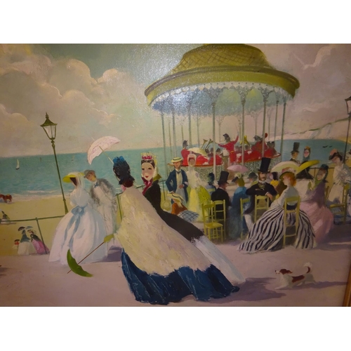 263 - Doris Clare Zinkeisen 1898-1991,
Bandstand with band and people on the beach,
Oil on canvas,
63cm x ... 