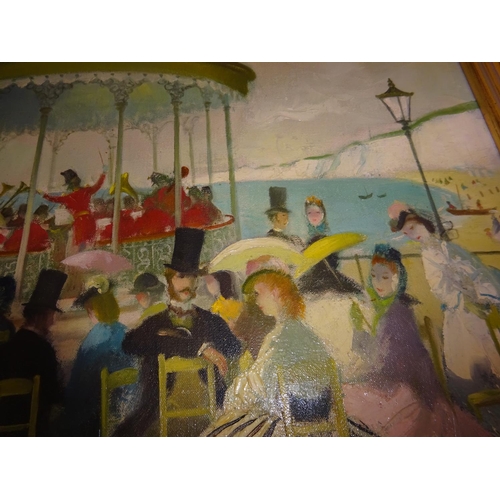 263 - Doris Clare Zinkeisen 1898-1991,
Bandstand with band and people on the beach,
Oil on canvas,
63cm x ... 