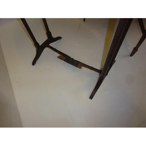 267 - Inlaid Edwardian circular occasional table, antique chamber table (needing attention) and a bedside ... 