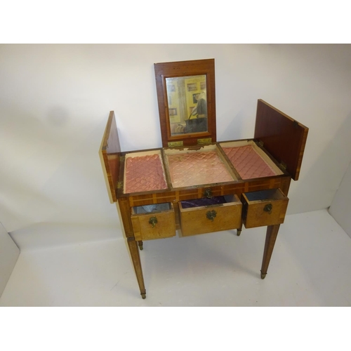 278 - Antique continental dressing table in birds eye maple with rosewood banding, the freize fitted with ... 