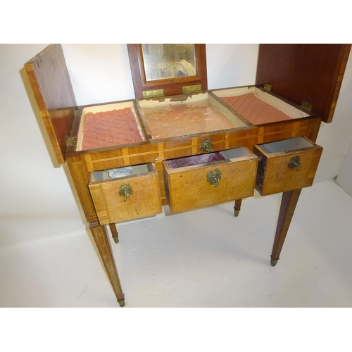 278 - Antique continental dressing table in birds eye maple with rosewood banding, the freize fitted with ... 