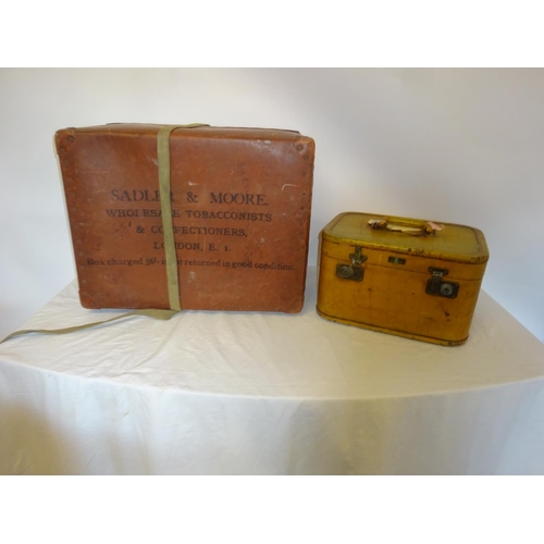 28 - Large old leather storage box (damaged) together with a neat sized (possibly allegator skin) luggage... 
