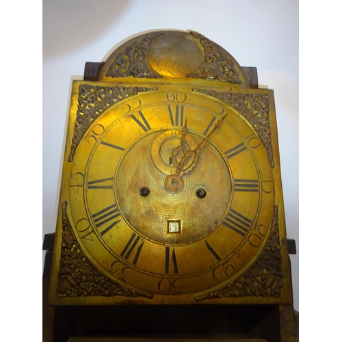 287 - James Aickin, Corke,
Antique mahogany and satinwood long cased clock having arched brass dial (Lacki... 