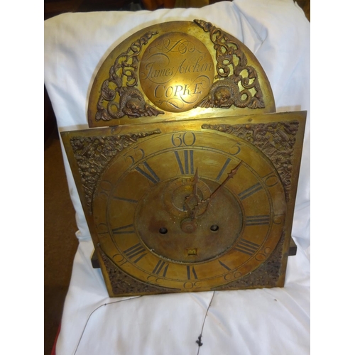 287 - James Aickin, Corke,
Antique mahogany and satinwood long cased clock having arched brass dial (Lacki... 