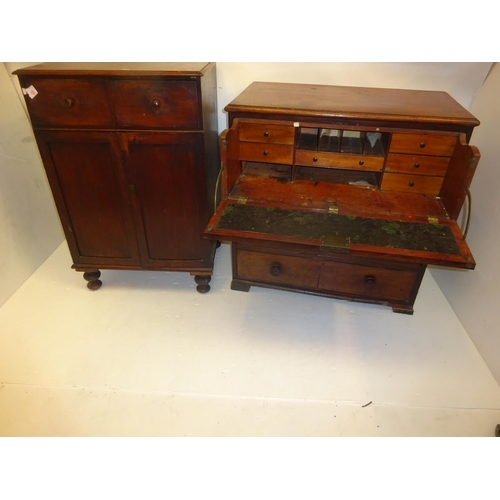 292 - Antique mahogany secretaire chest and a mahogany two door press. (in need of restoration)