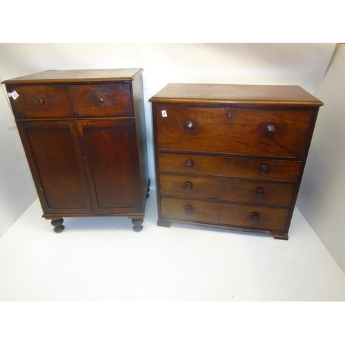 292 - Antique mahogany secretaire chest and a mahogany two door press. (in need of restoration)