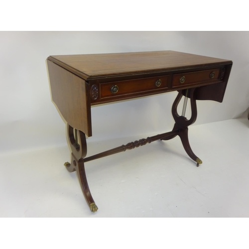 3 - Modern mahogany drop leaf sofa table (W. 90cm) together with a small oak card table. (2)