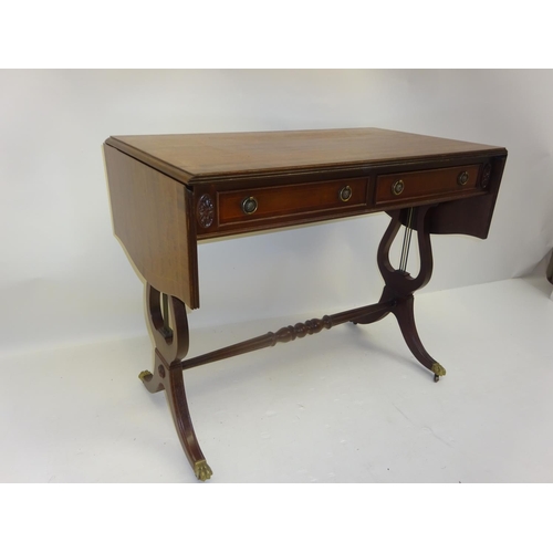 3 - Modern mahogany drop leaf sofa table (W. 90cm) together with a small oak card table. (2)