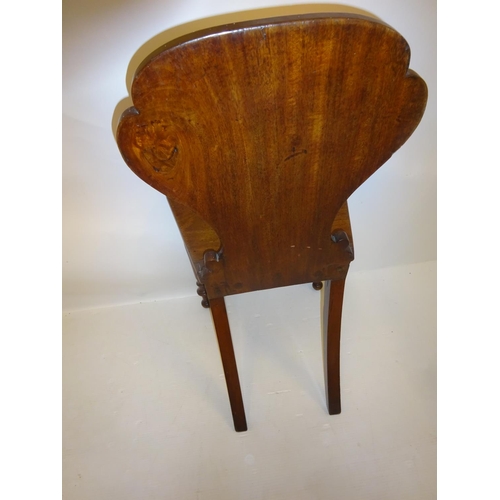 305 - Antique mahogany hall chair (old repair to back leg).