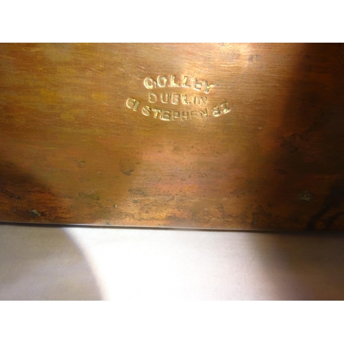 40 - A heavy copper two handled pan by Colley, Dublin. 48cm x 37cm approx.