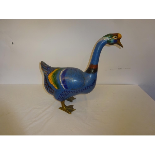 61 - A Chinese cloisonne enamel goose. H. 44cm, W. 30cm approx.