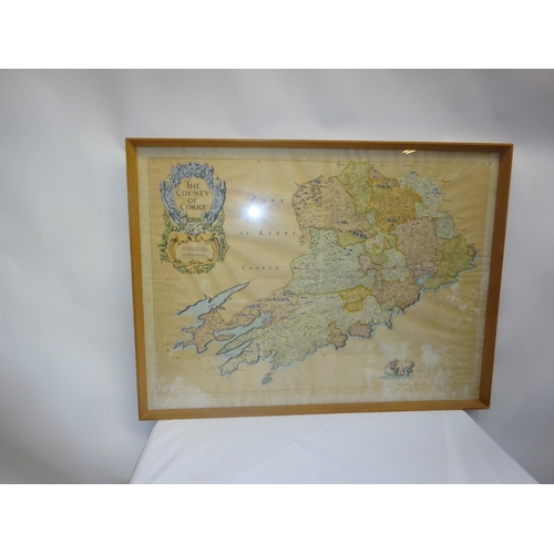 91 - Large framed map, The County of Corke and part of Kerry. 80cm x 110cm.