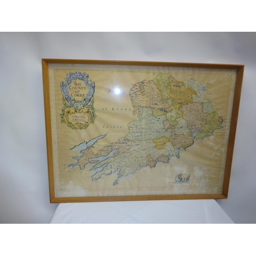91 - Large framed map, The County of Corke and part of Kerry. 80cm x 110cm.