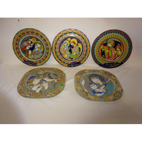 93 - Bjorn Wiinblad (Danish 1918-2006), five decorative plates.