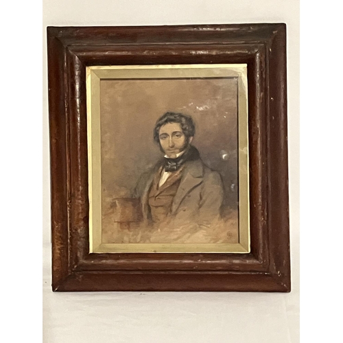 113 - Neat size portrait of of gentleman,
Oil on board,
signed with monogram, 
30cm x 26cm.