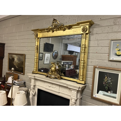 125 - 19th century gilt wood over mantel mirror. W. 143cm, H. 128cm.