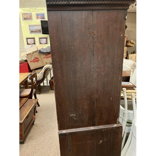 126 - Early Georgian mahogany chest on chest, the upper section having dentil cornice over 3 short and 3 l... 