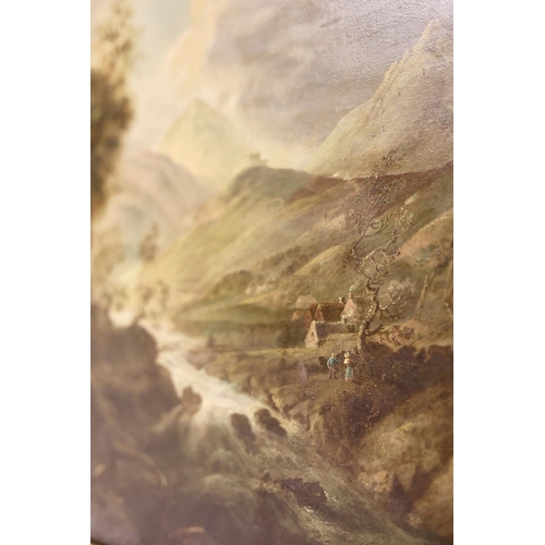 132 - William Sadler II (1782-1859),
A river and mountain landscape with figures, houses and fort on hill ... 