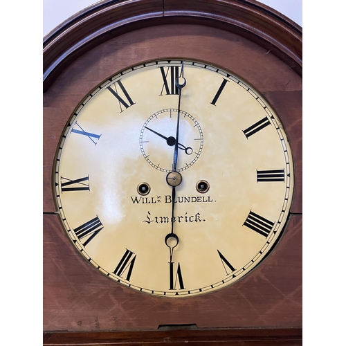 157 - Limerick interest - Victorian mahogany long cased clock with circular white dial. Will Blundell, Lim... 