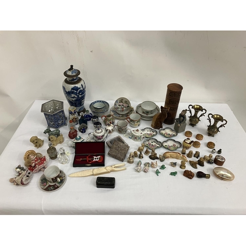 17 - Mixed lot of china, timber items and brass ware.