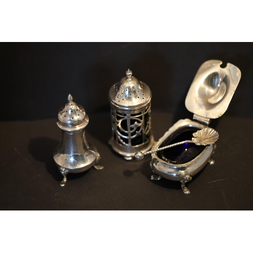 171 - 3 English silver condiments, London & Birmingham with dates from 1899-1919.