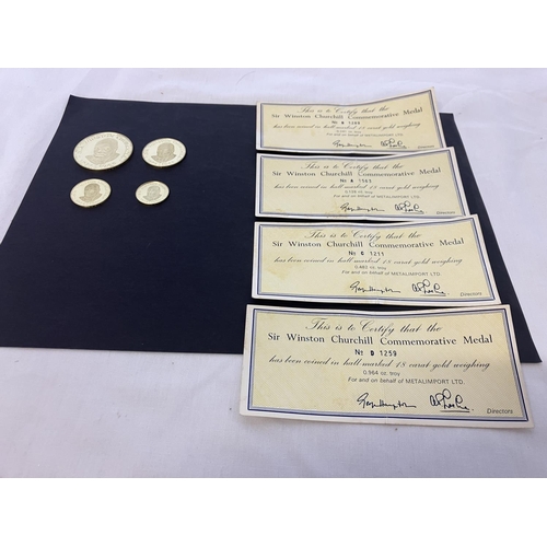 185 - A set of 4 18ct gold Winston Churchill Commemorative Medals each with cert. Weights - 0.128 troy oz,... 