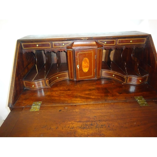 227 - Neat sized Georgian mahogany bureau with well fitted interior. W. 84cm, D. 50cm, H. 105cm approx.