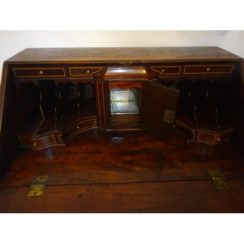 227 - Neat sized Georgian mahogany bureau with well fitted interior. W. 84cm, D. 50cm, H. 105cm approx.