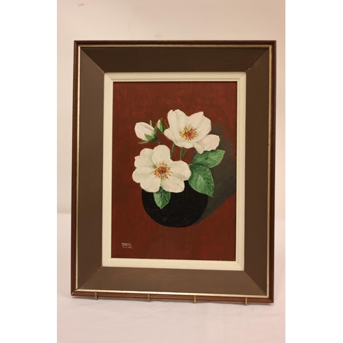 254 - Terence Attridge Williams,
Single Roses,
Oil on panel,
Signed,
34cm x 24cm.