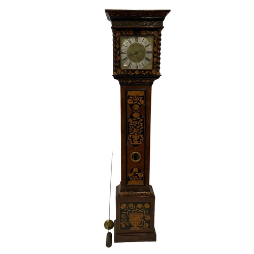 257 - A fine antique walnut and marquetry inlaid long cased clock, the 11